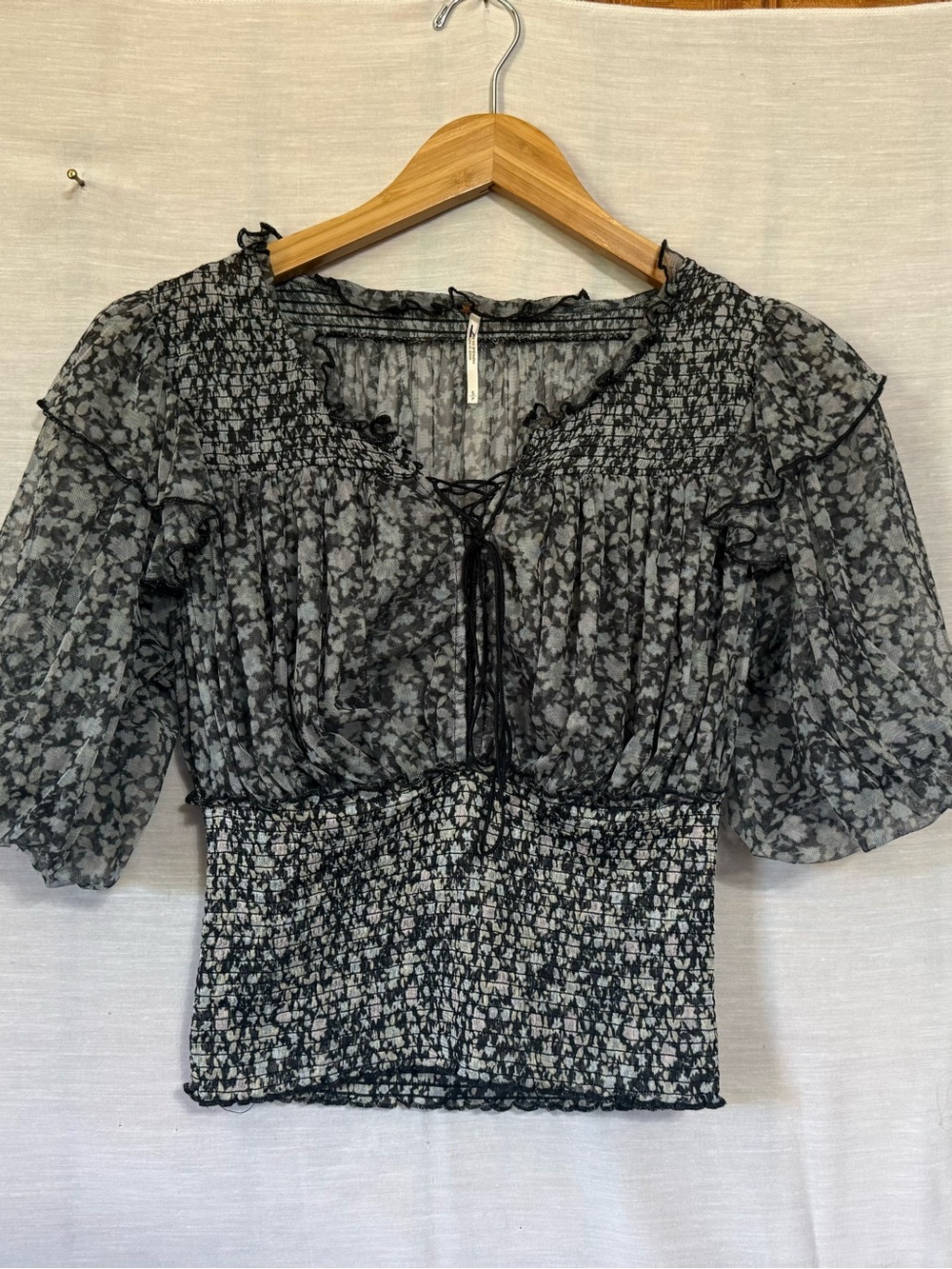 Free People Beatrice Sheer Floral Smocked Top Small NWOT